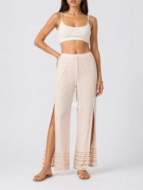 Faithfull The Brand Montero Wrap Pants Camp Cove Stripe Split Leg Beach Resort S
